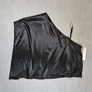 Nicole Miller Black Satin One Shoulder Rhinestone Strap Camisole Tank Top XL